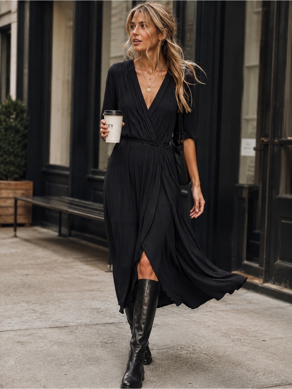 Saint Grace perfect stretch cotton black dress.
